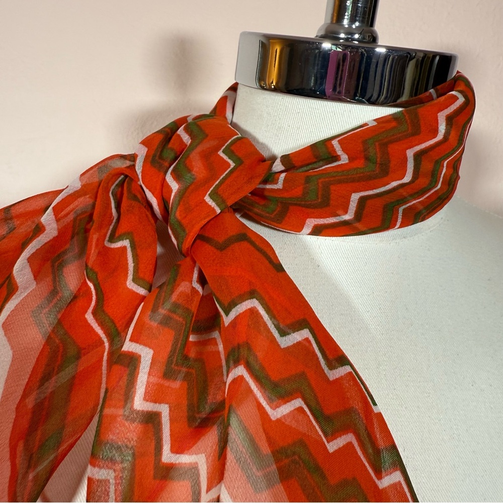 Vintage Chevron Striped Orange Avocado Green Neck Scarf